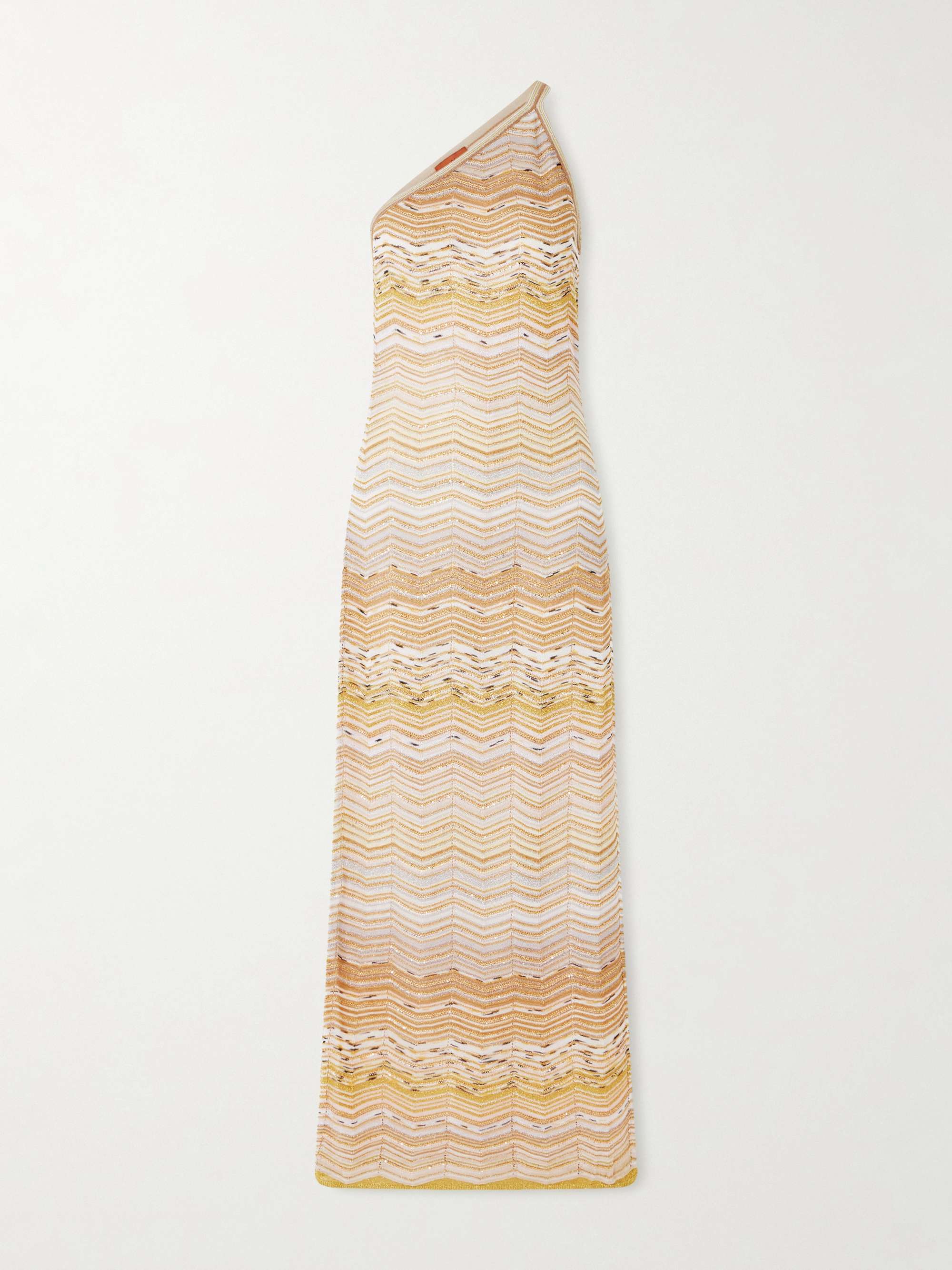 Missoni One-shoulder metallic crochet-knit maxi dress